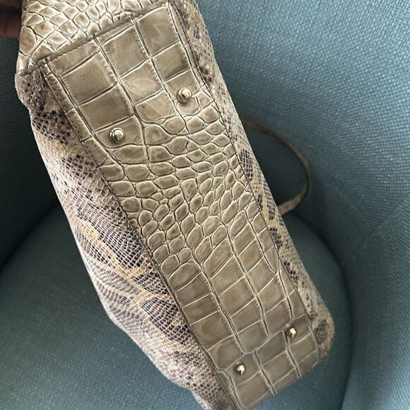 Brahmin Medium Asher Satchel Natural Leighton Handbag Purse Snakeskin Taupe - Picture 9 of 15